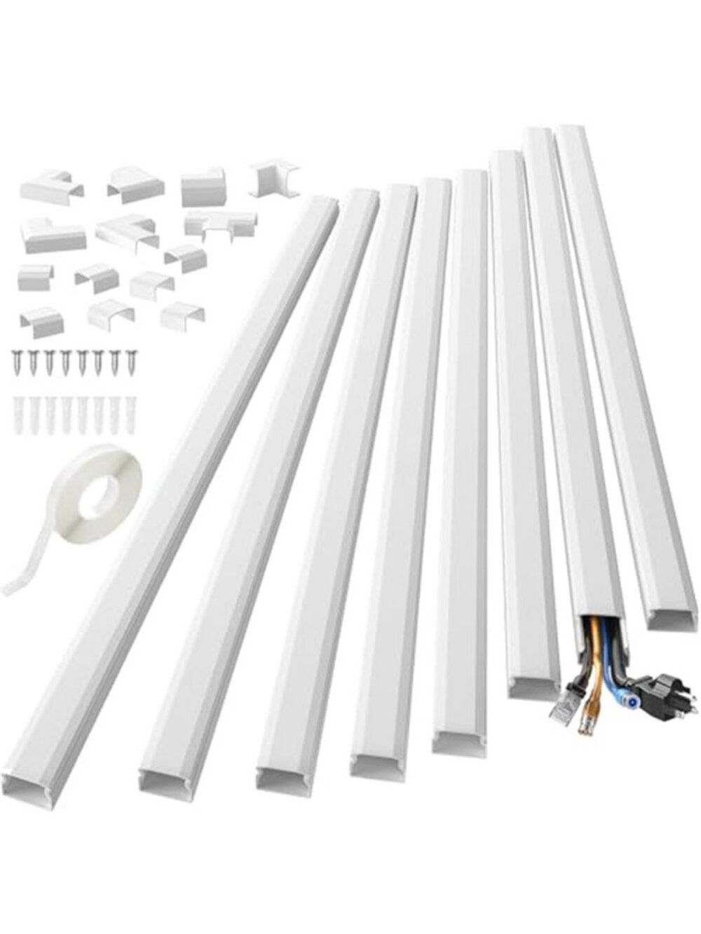 White Cable Raceway Wall Cord Hider Wire Cover TV Mount Home Office 125in Kit